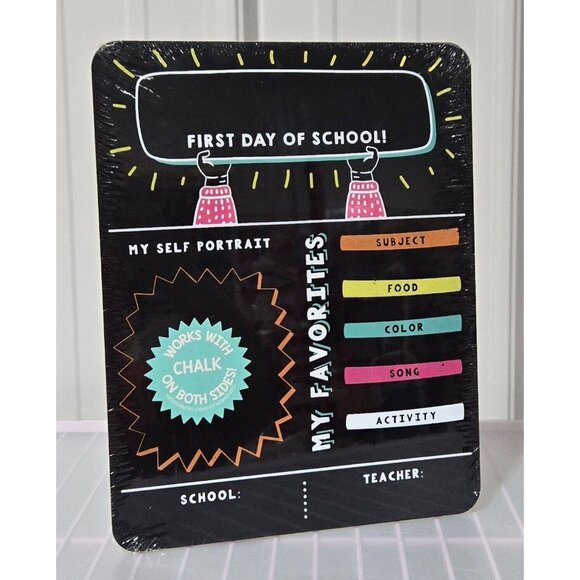 FIRST DAY OF SCHOOL 11.5" x 9" Reversible Chalkboard Colorful Front & Blank Back - Picture 1 of 4